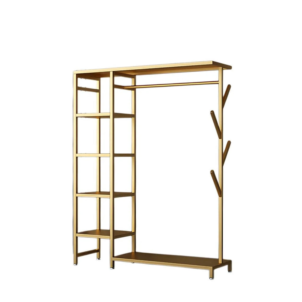 Modern Black & Gold Metal Hall Tree with Shelves and Hooks