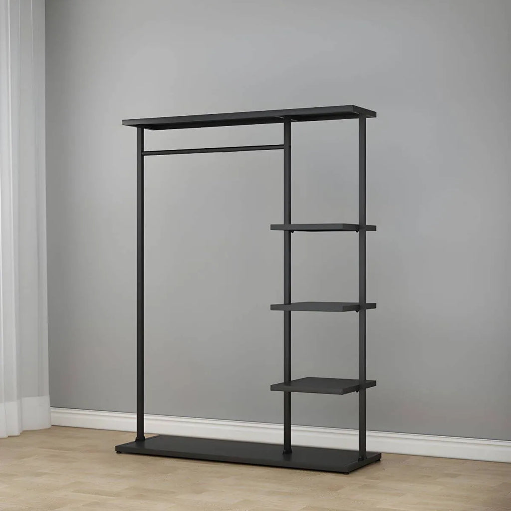 Modern Black & Gold Metal Hall Tree with Shelves and Hooks