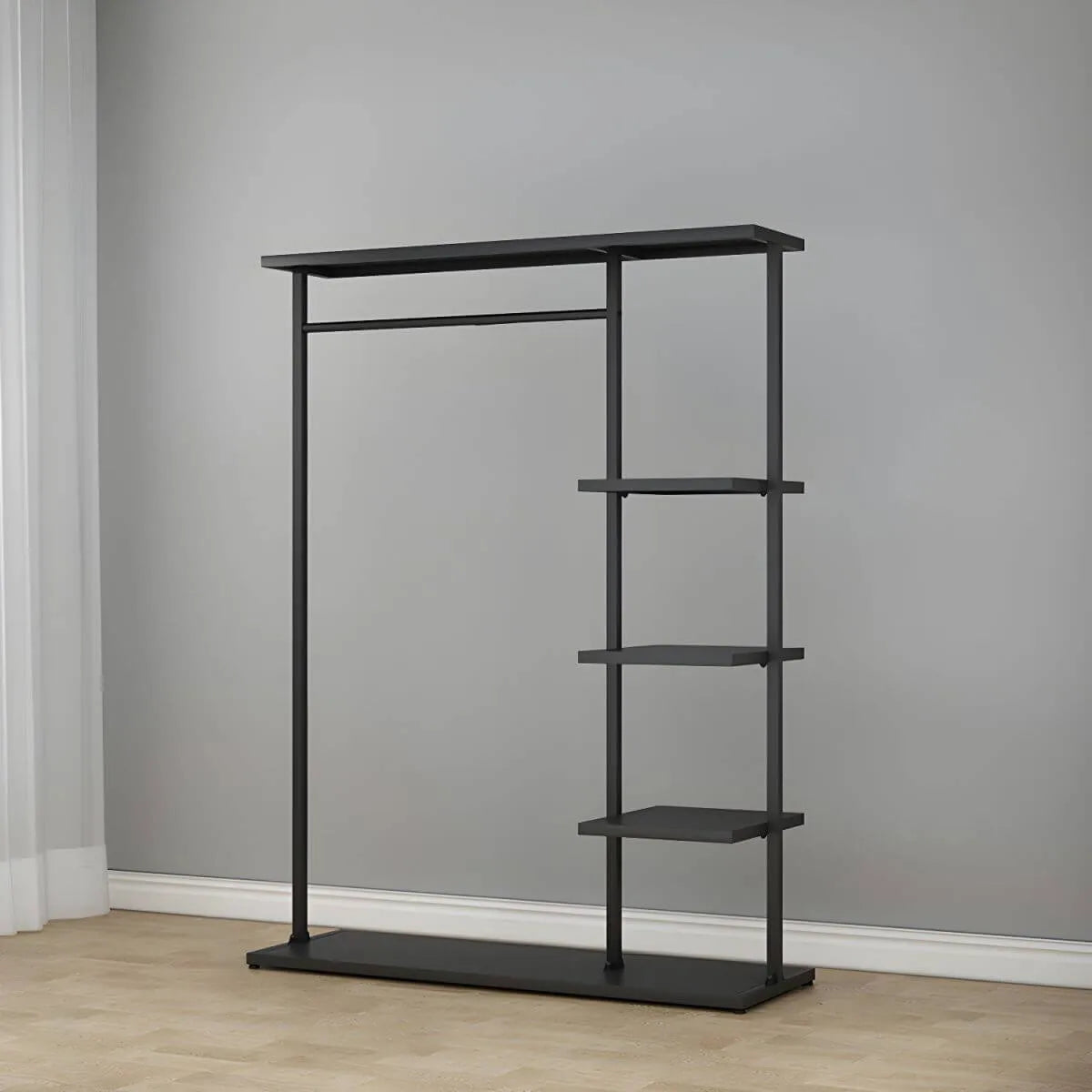 Modern Black & Gold Metal Hall Tree with Shelves and Hooks