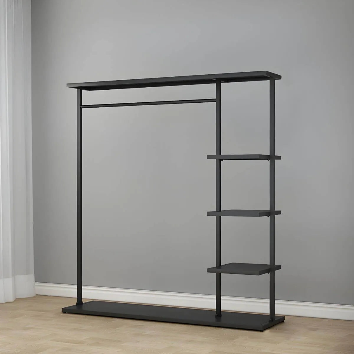 Modern Black & Gold Metal Hall Tree with Shelves and Hooks