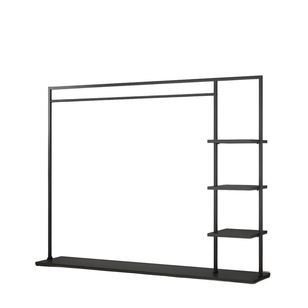 Modern Black & Gold Metal Hall Tree with Shelves and Hooks