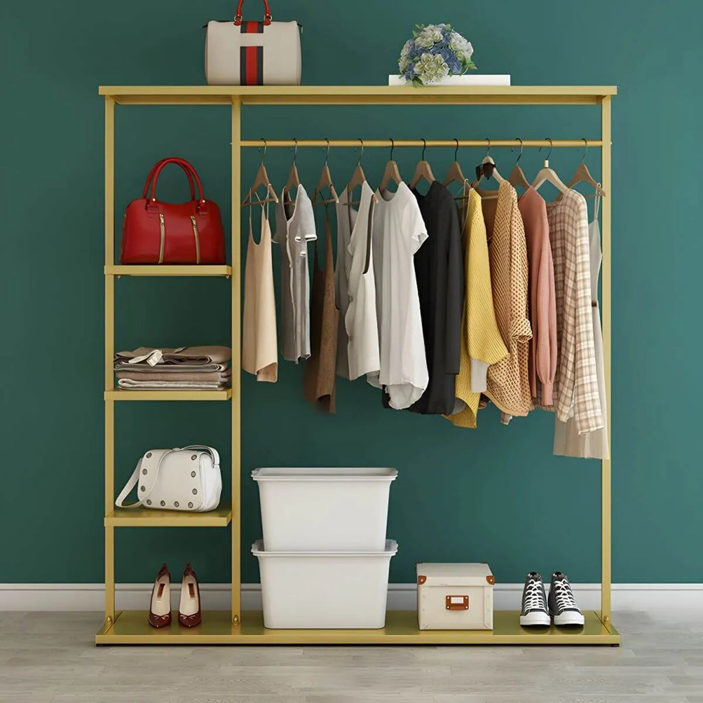 Modern Black & Gold Metal Hall Tree with Shelves and Hooks