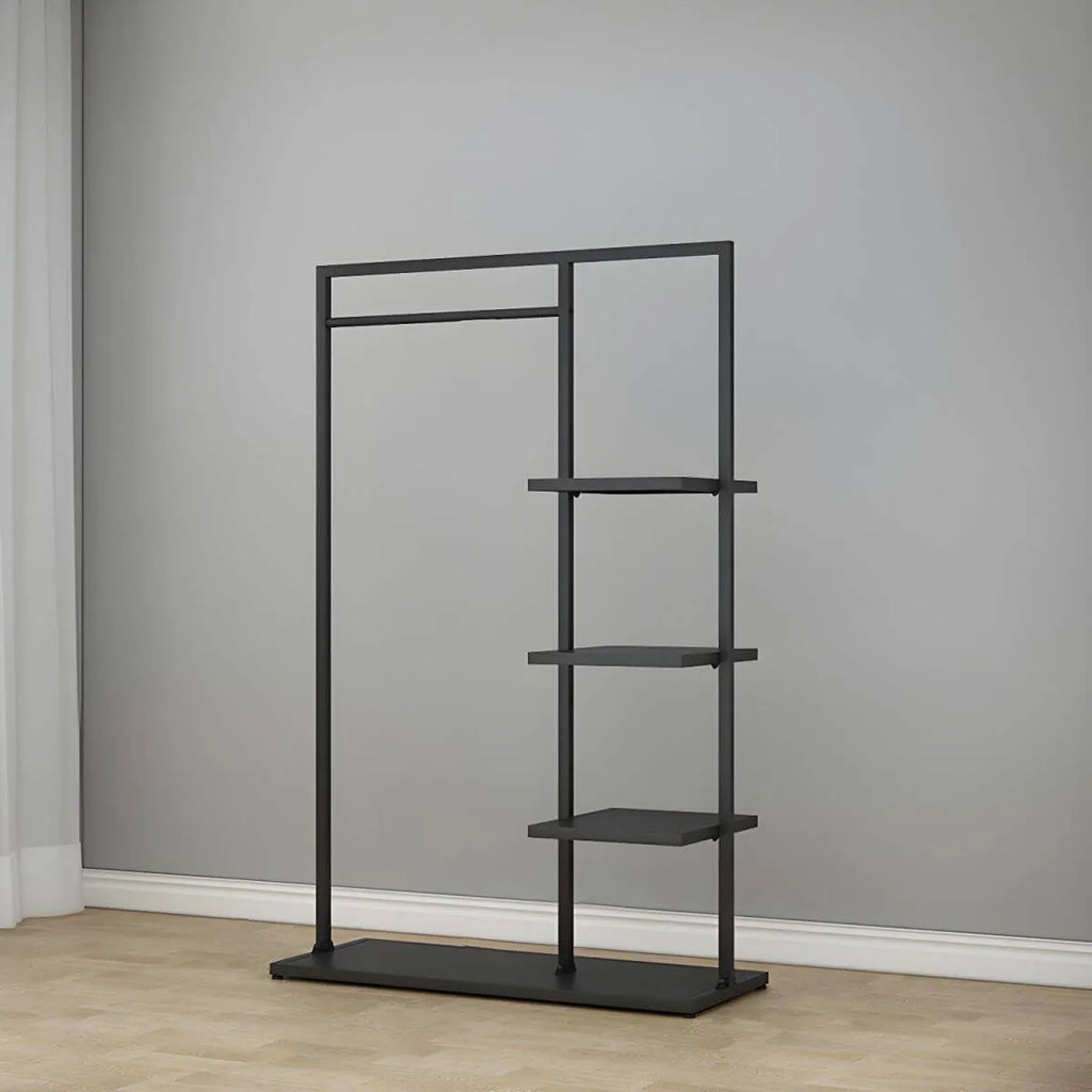 Modern Black & Gold Metal Hall Tree with Shelves and Hooks