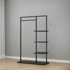Modern Black & Gold Metal Hall Tree with Shelves and Hooks