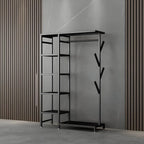 Modern Black & Gold Metal Hall Tree with Shelves and Hooks