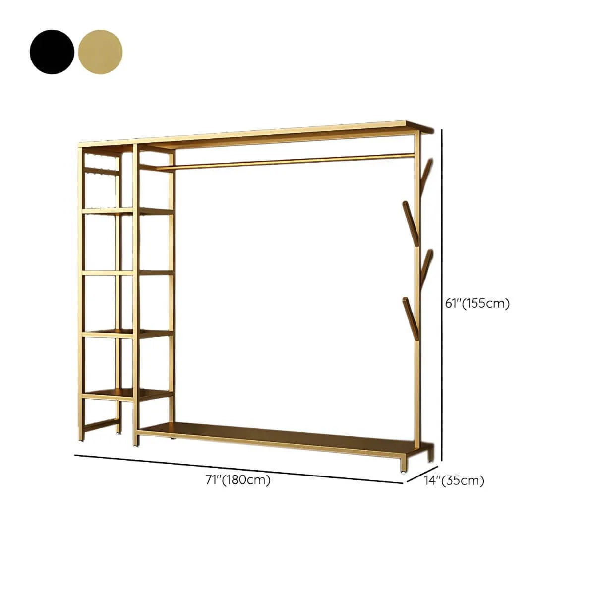 Modern Black & Gold Metal Hall Tree with Shelves and Hooks Dimensions