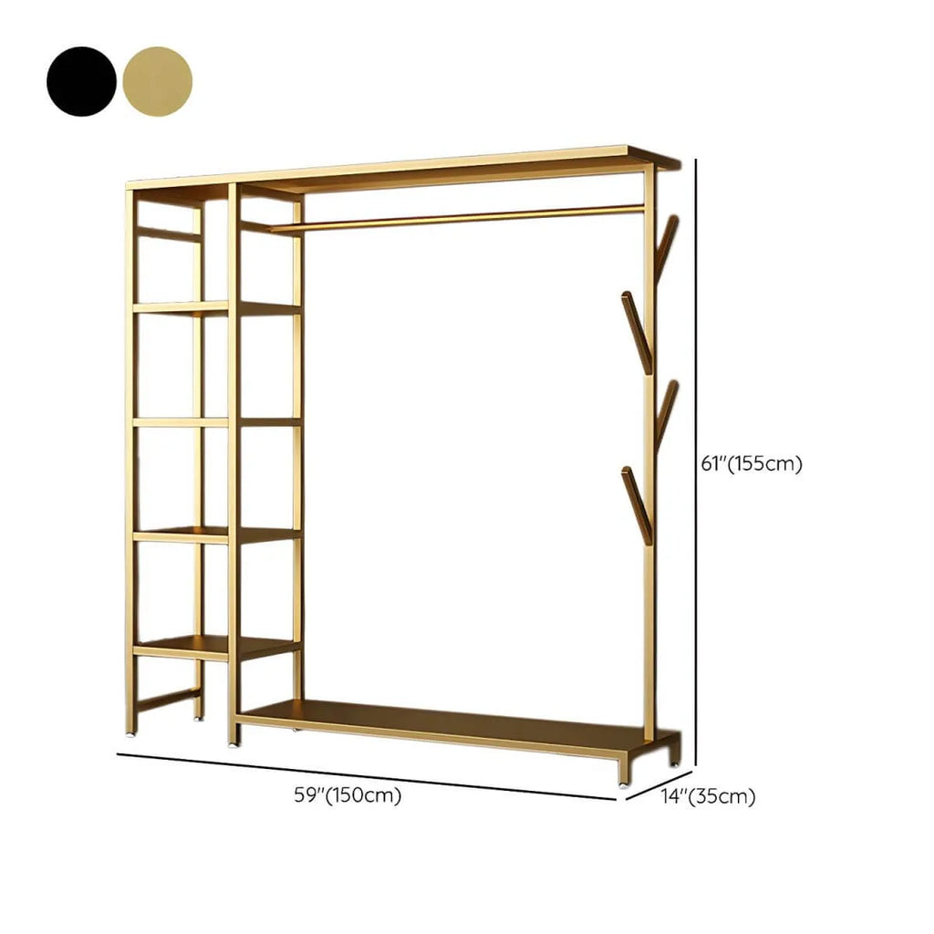 Modern Black & Gold Metal Hall Tree with Shelves and Hooks Dimensions