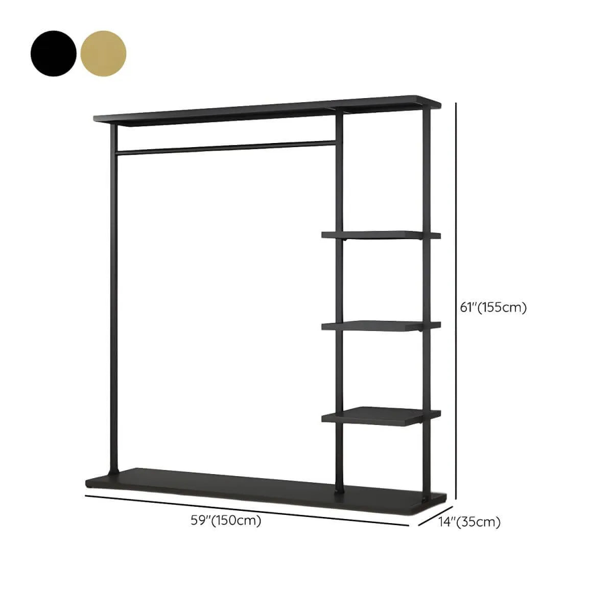 Modern Black & Gold Metal Hall Tree with Shelves and Hooks Dimensions