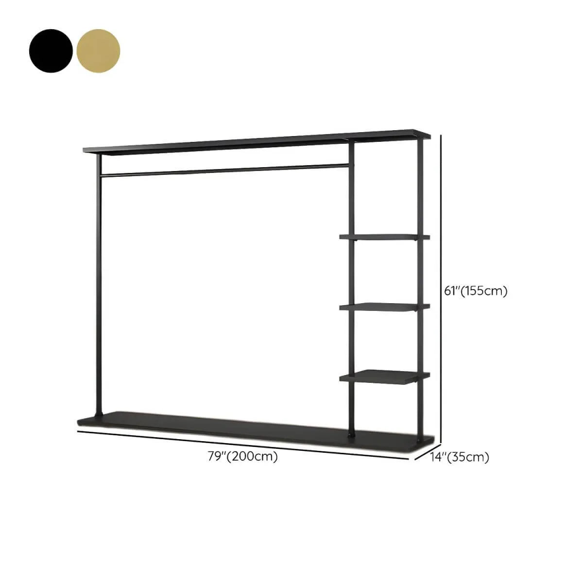 Modern Black & Gold Metal Hall Tree with Shelves and Hooks Dimensions