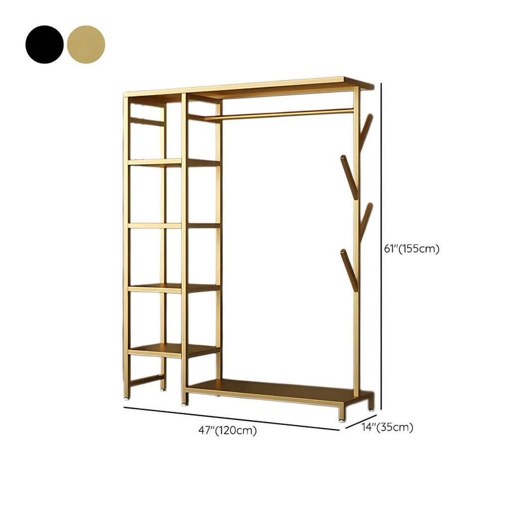 Modern Black & Gold Metal Hall Tree with Shelves and Hooks Dimensions