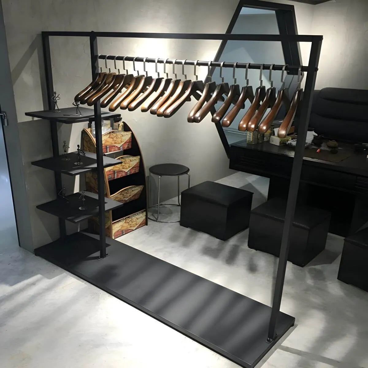 Modern Black & Gold Metal Hall Tree with Shelves and Hooks Main Product Image Main image