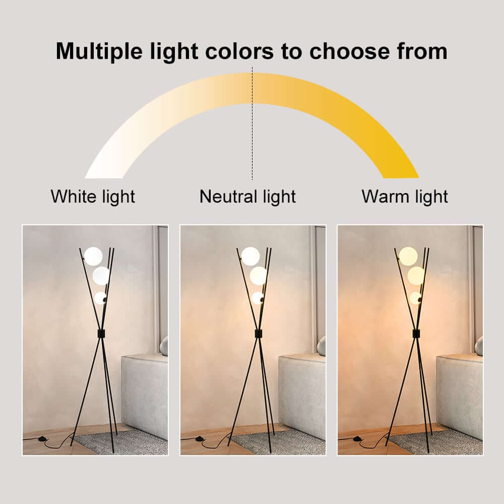 Modern Black Iron Tripod Floor Lamp with White Glass Shade