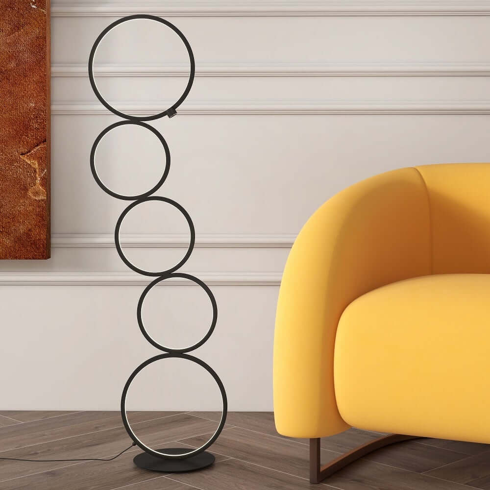 Modern Black LED Floor Lamp with Touch Switch and White Shade Image secondaire du produit