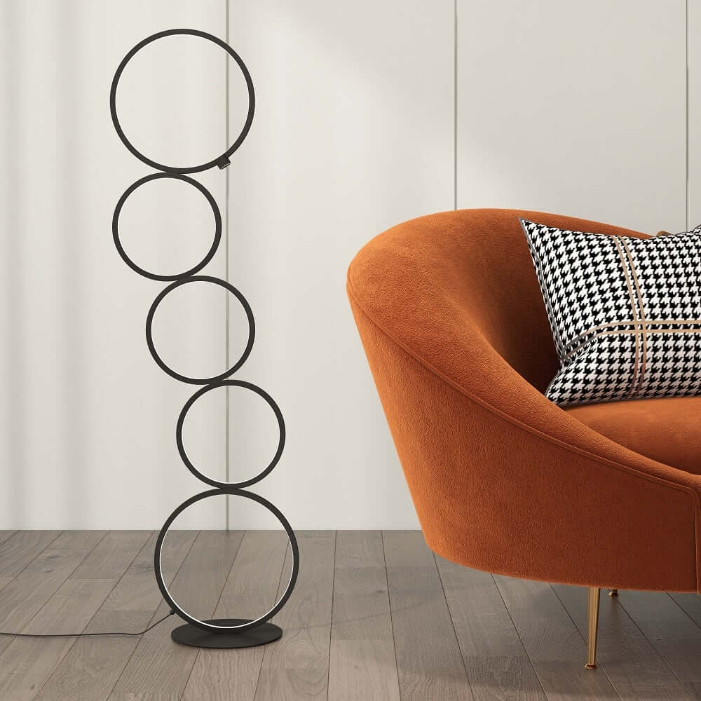 Modern Black LED Floor Lamp with Touch Switch and White Shade