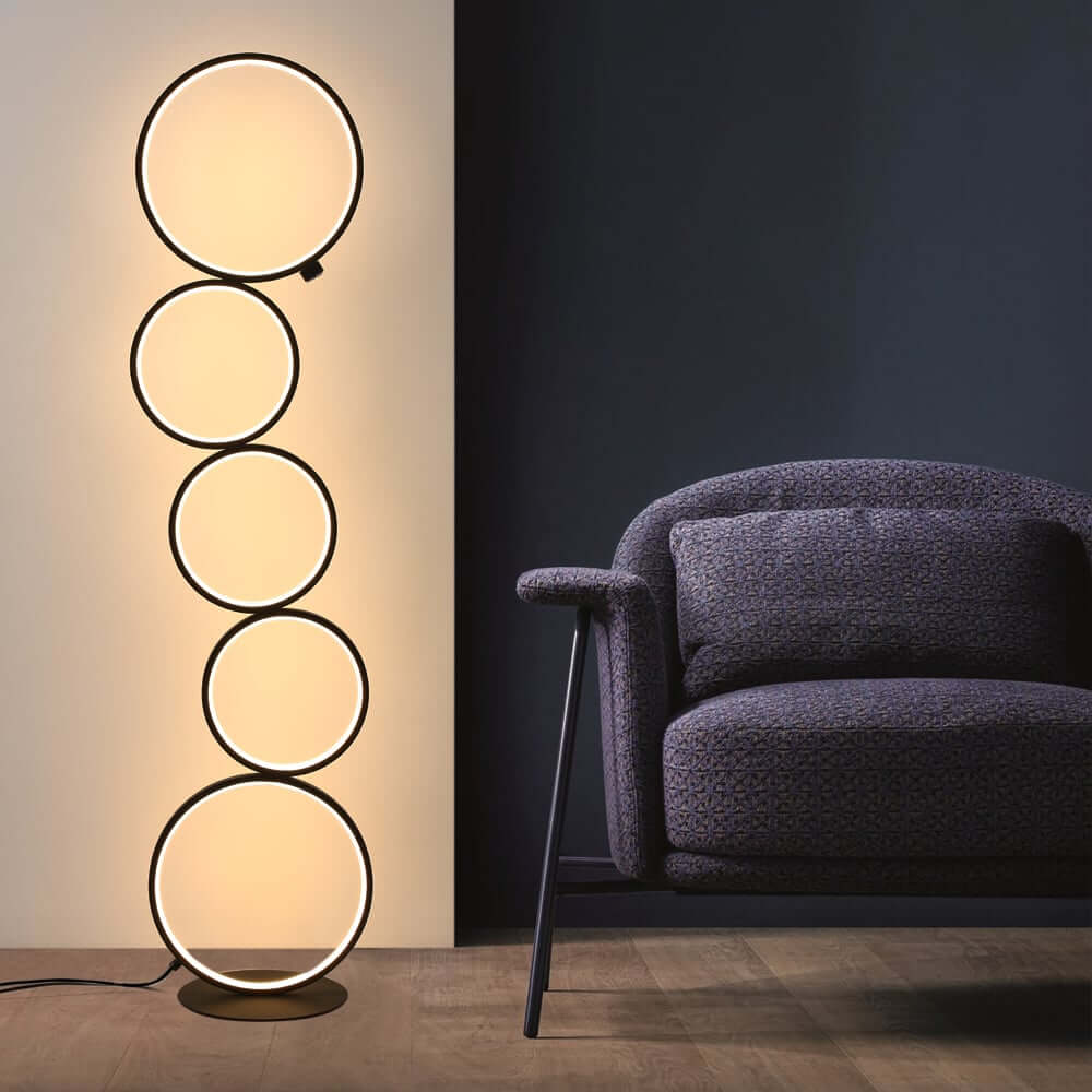 Modern Black LED Floor Lamp with Touch Switch and White Shade Main Product Image Image principale du produit