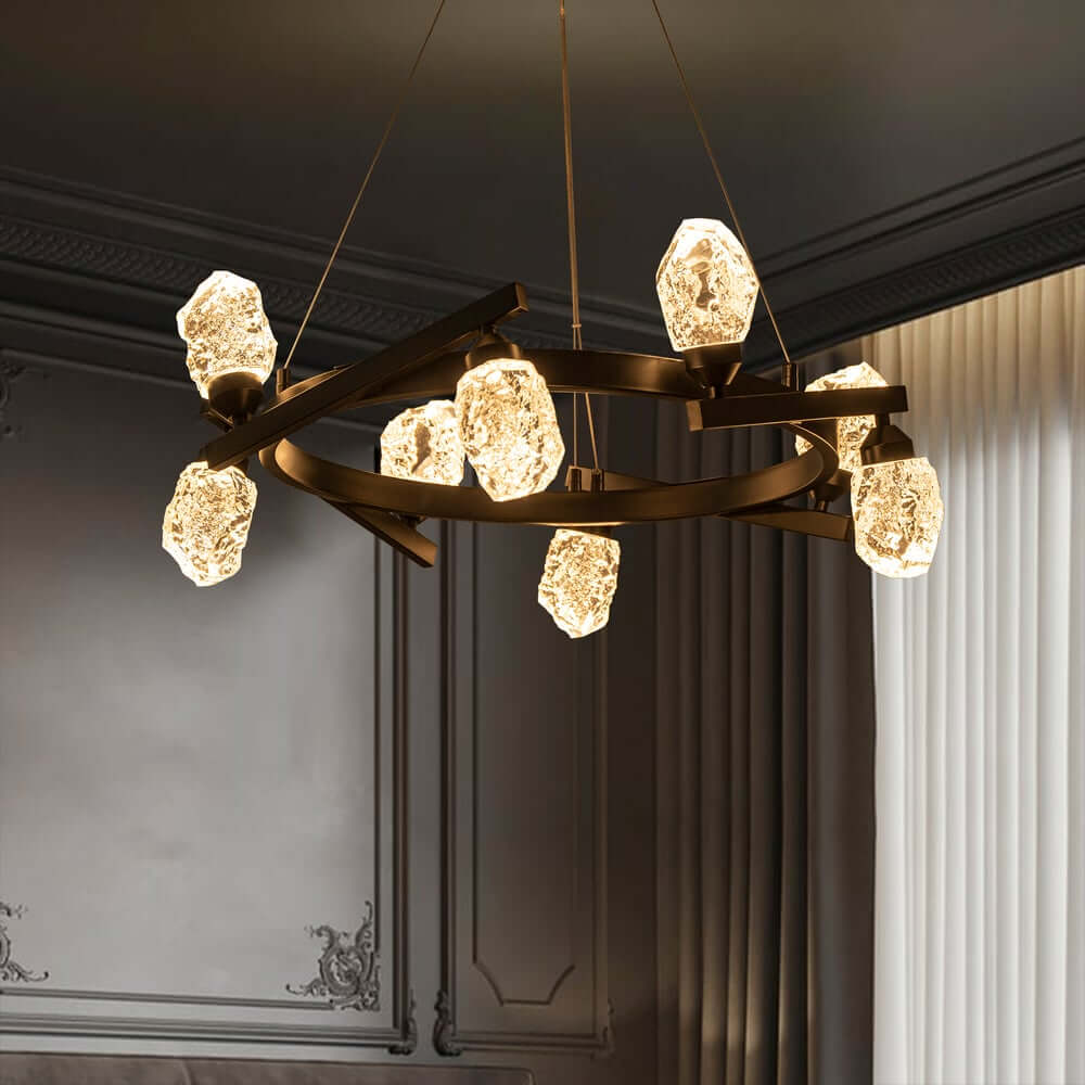 Modern Black Metal 8-Light Chandelier with Crystal Shades