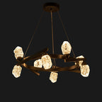 Modern Black Metal 8-Light Chandelier with Crystal Shades