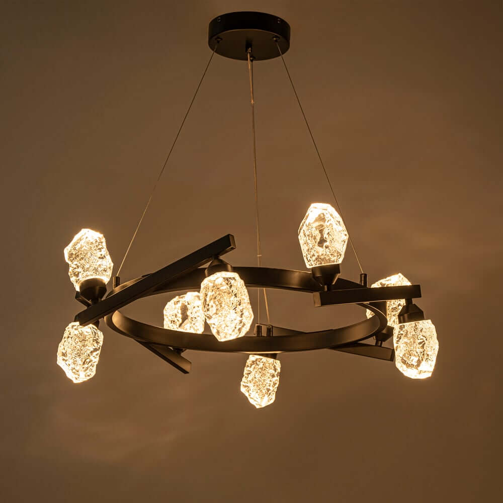 Modern Black Metal 8-Light Chandelier with Crystal Shades