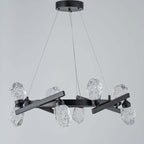Modern Black Metal 8-Light Chandelier with Crystal Shades