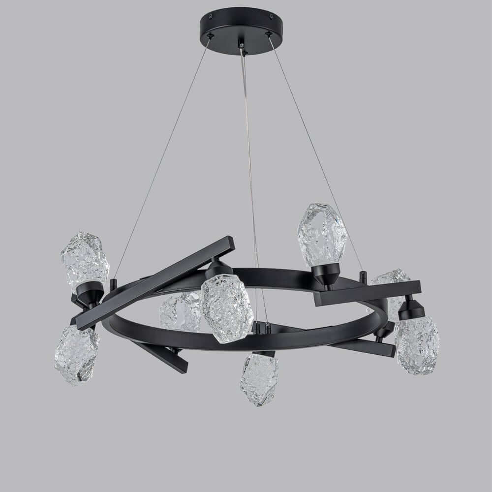 Modern Black Metal 8-Light Chandelier with Crystal Shades
