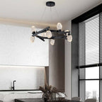 Modern Black Metal 8-Light Chandelier with Crystal Shades