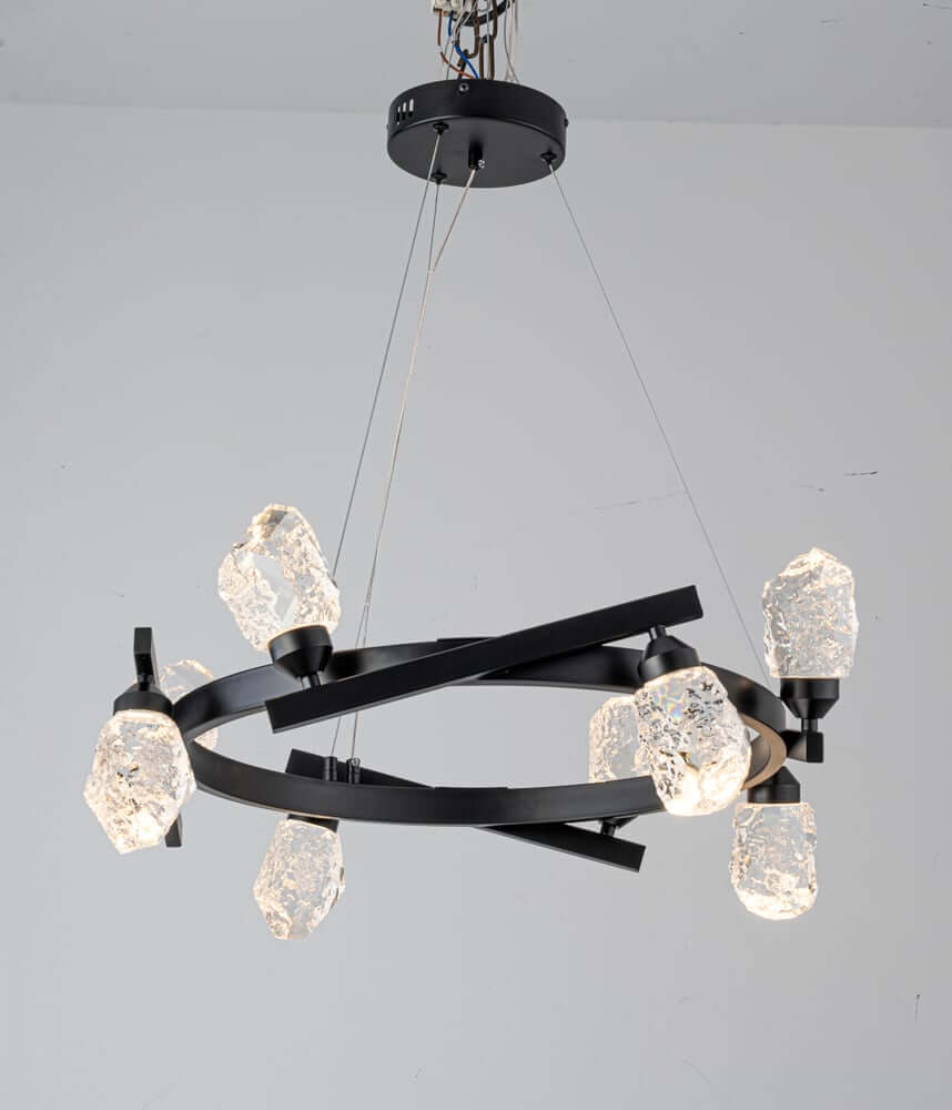Modern Black Metal 8-Light Chandelier with Crystal Shades