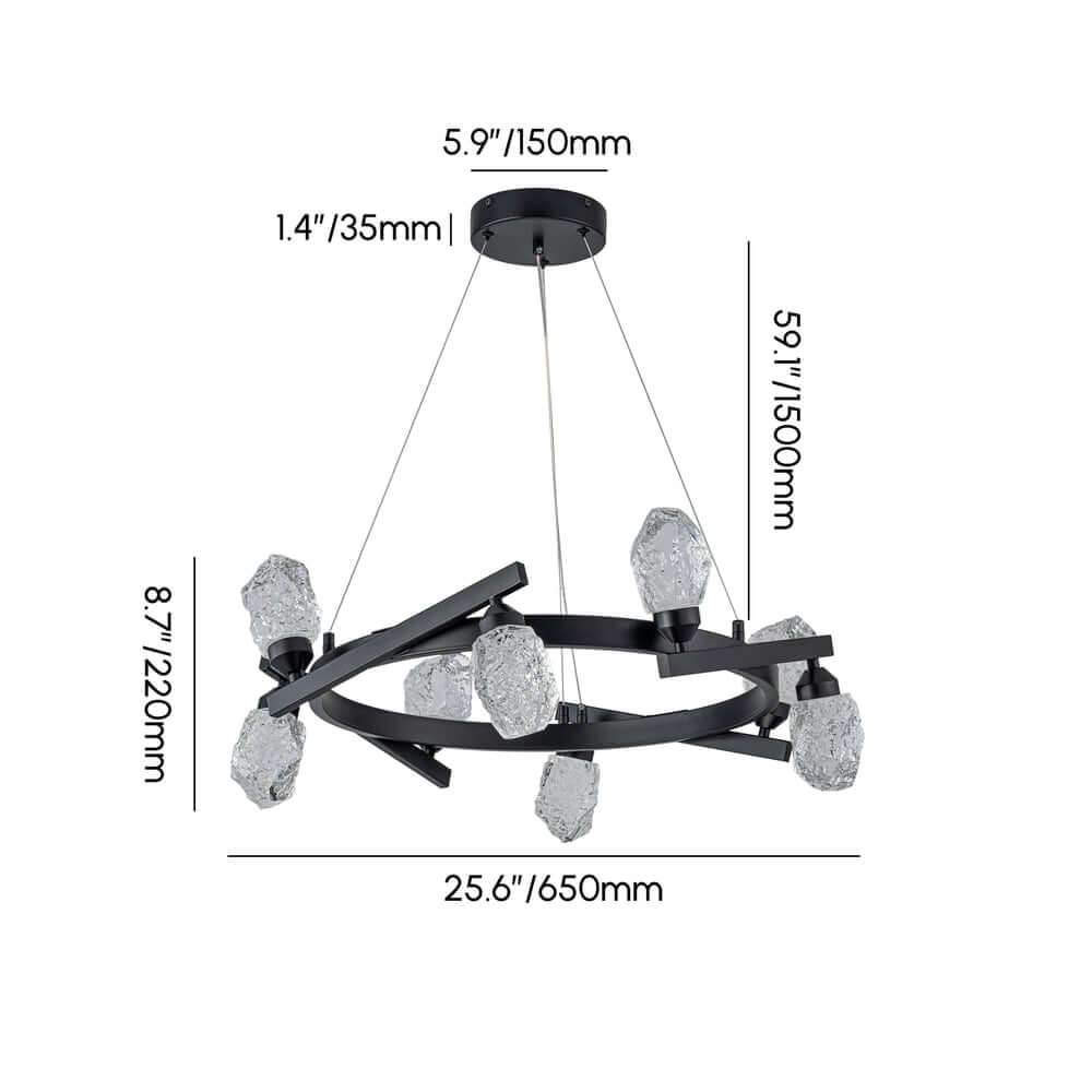 Modern Black Metal 8-Light Chandelier with Crystal Shades Dimensions