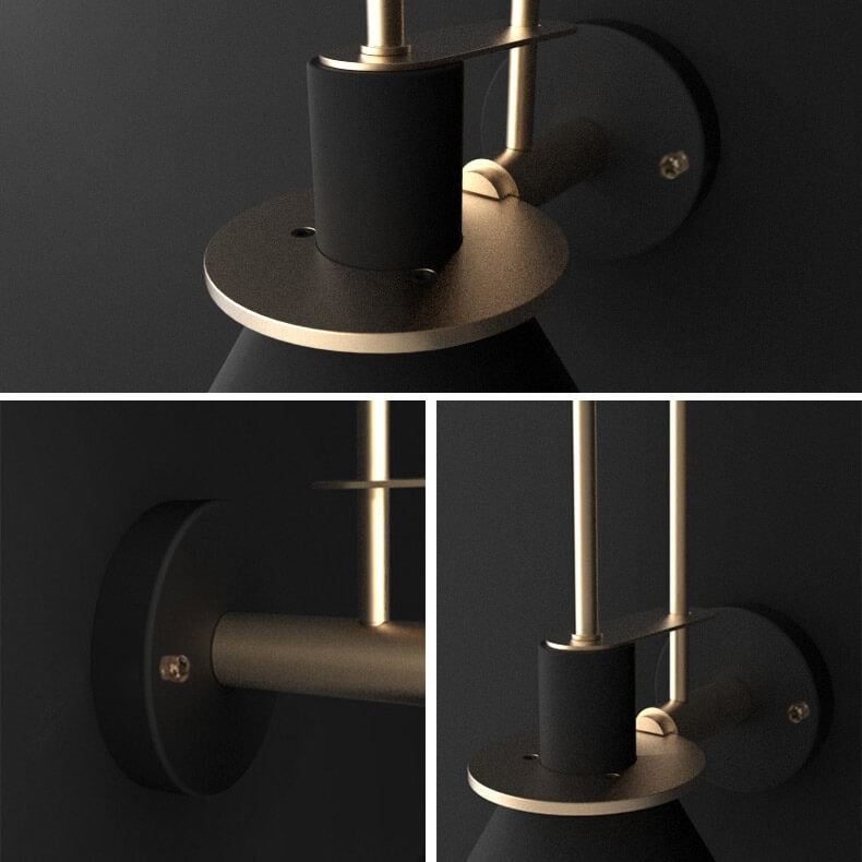 Modern Black Metal Armed Wall Sconce with Down-Lighting Cone Shade