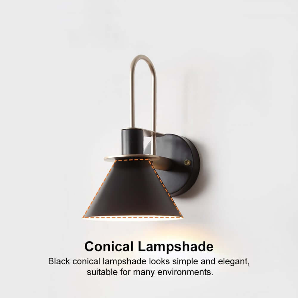 Modern Black Metal Armed Wall Sconce with Down-Lighting Cone Shade