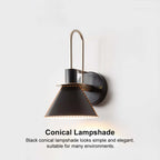 Modern Black Metal Armed Wall Sconce with Down-Lighting Cone Shade