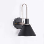 Modern Black Metal Armed Wall Sconce with Down-Lighting Cone Shade