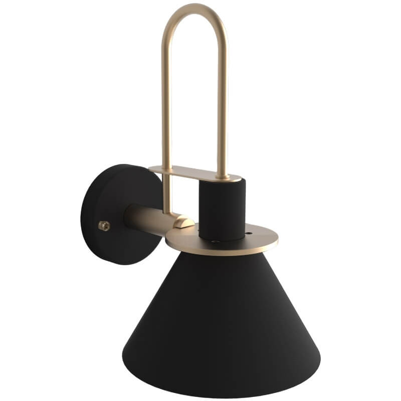 Modern Black Metal Armed Wall Sconce with Down-Lighting Cone Shade