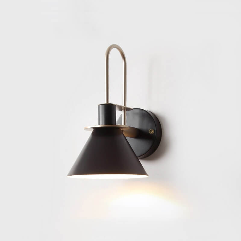 Modern Black Metal Armed Wall Sconce with Down-Lighting Cone Shade