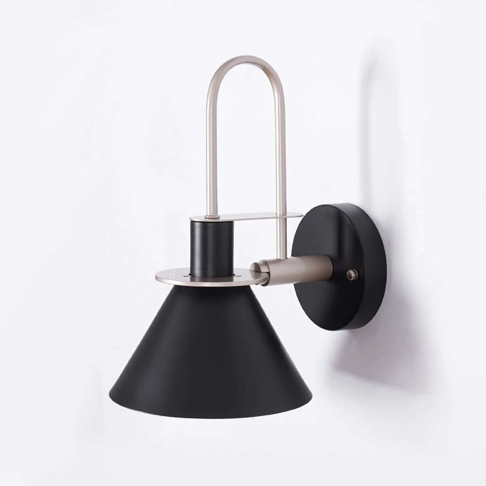 Modern Black Metal Armed Wall Sconce with Down-Lighting Cone Shade