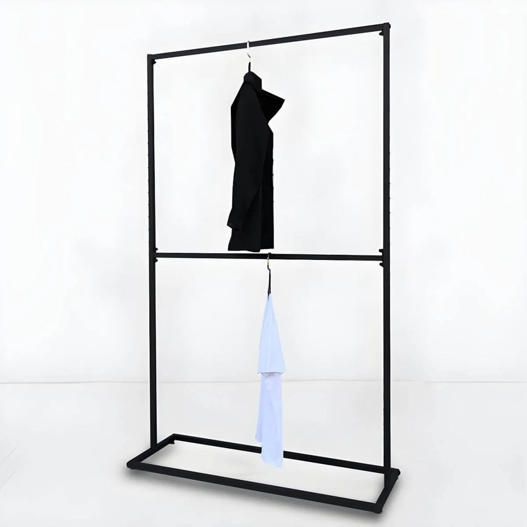 Modern Black Metal Hall Tree with Dual Clothing Rods