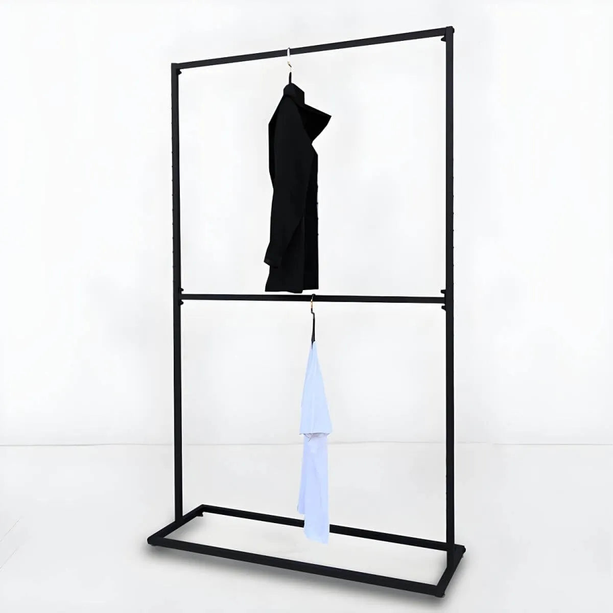 Modern Black Metal Hall Tree with Dual Clothing Rods