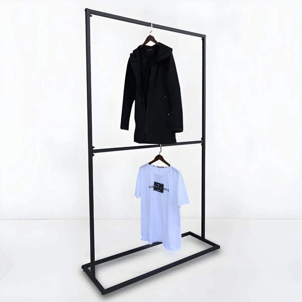 Modern Black Metal Hall Tree with Dual Clothing Rods
