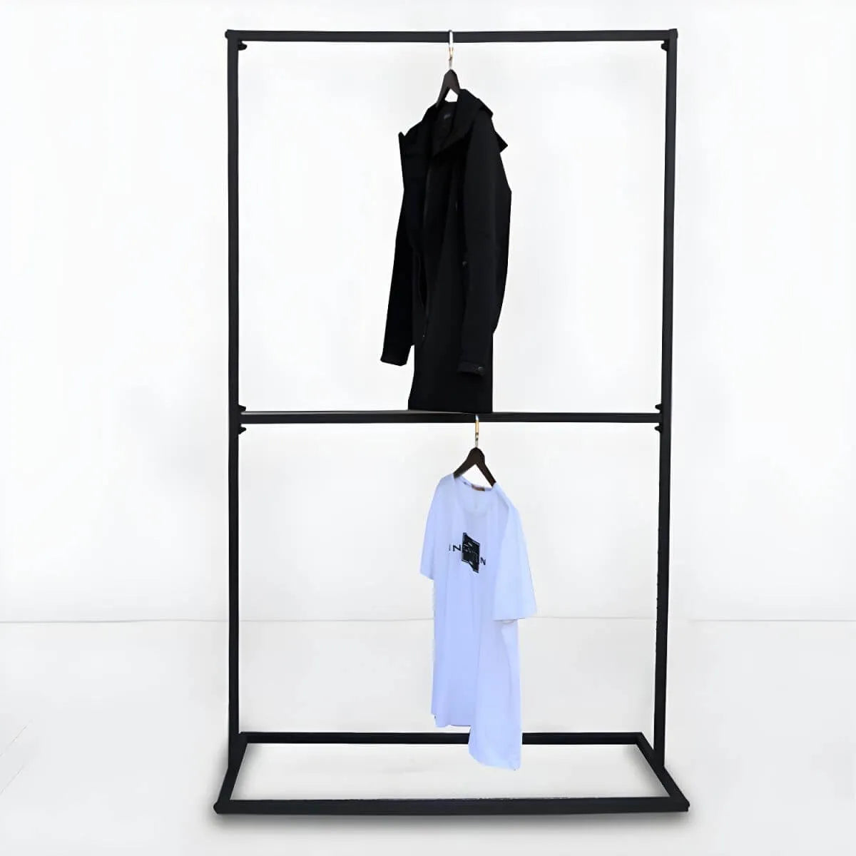 Modern Black Metal Hall Tree with Dual Clothing Rods Main Product Image Main image