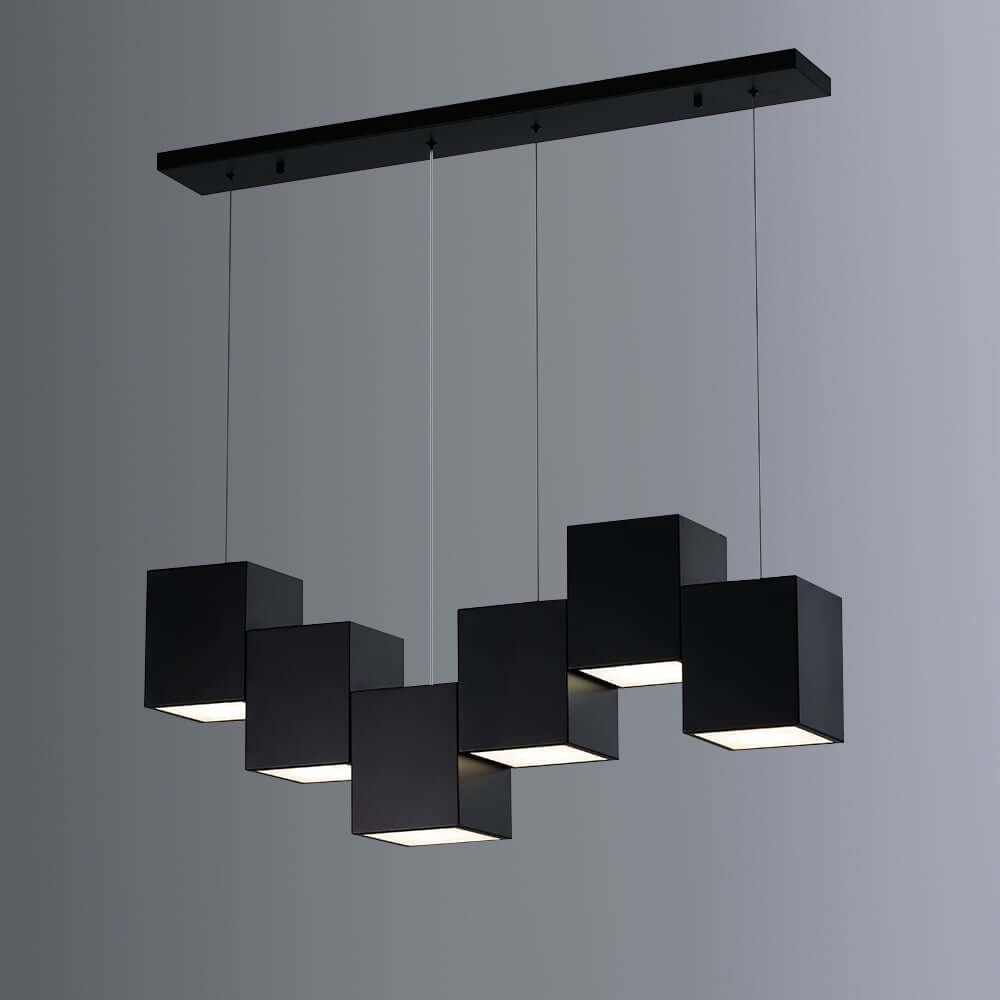 Modern Black Metal Linear 6-Light Pendant Kitchen Island Light