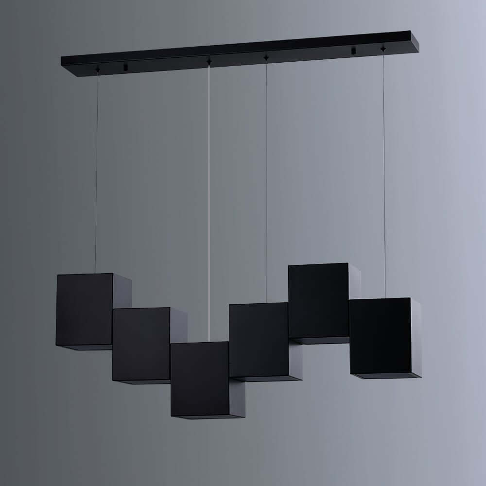 Modern Black Metal Linear 6-Light Pendant Kitchen Island Light