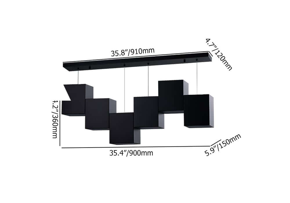 Modern Black Metal Linear 6-Light Pendant Kitchen Island Light