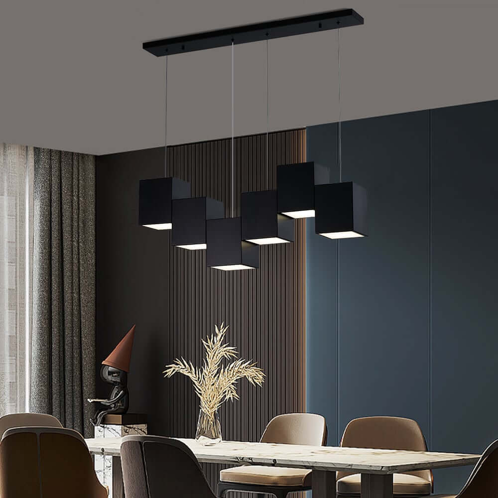 Modern Black Metal Linear 6-Light Pendant Kitchen Island Light Secondary image