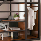 Modern Black Metal Loft Bed with Storage and Guardrails