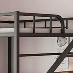 Modern Black Metal Loft Bed with Storage and Guardrails