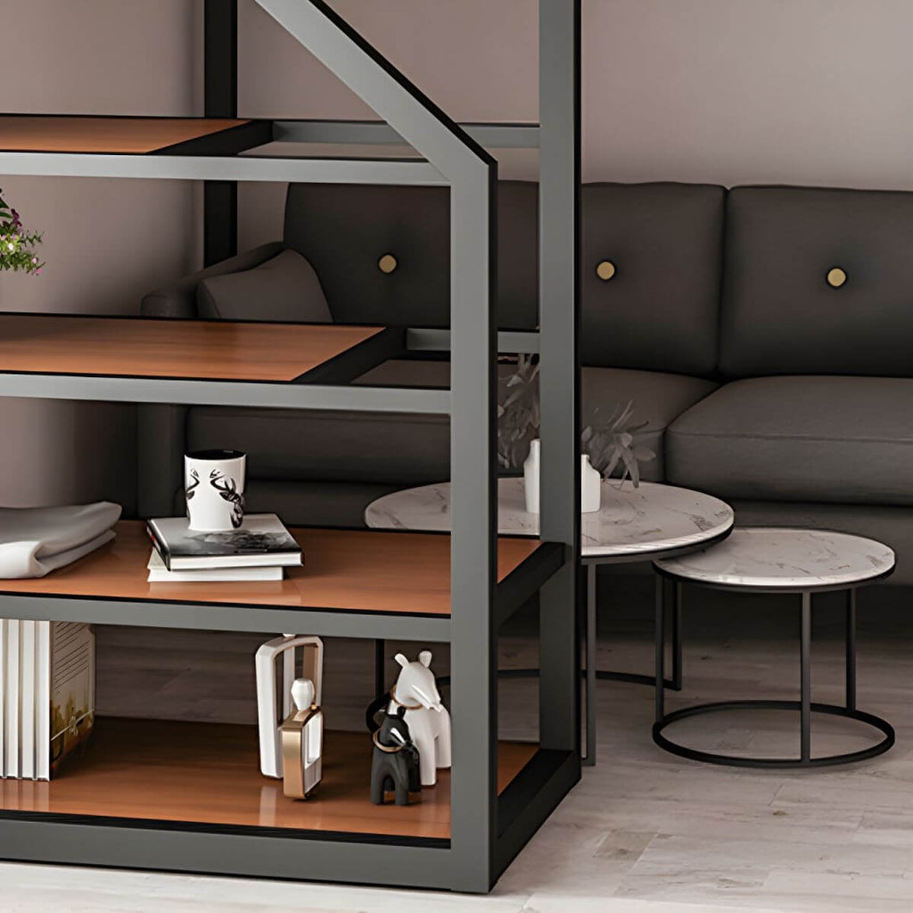 Modern Black Metal Loft Bed with Storage and Guardrails