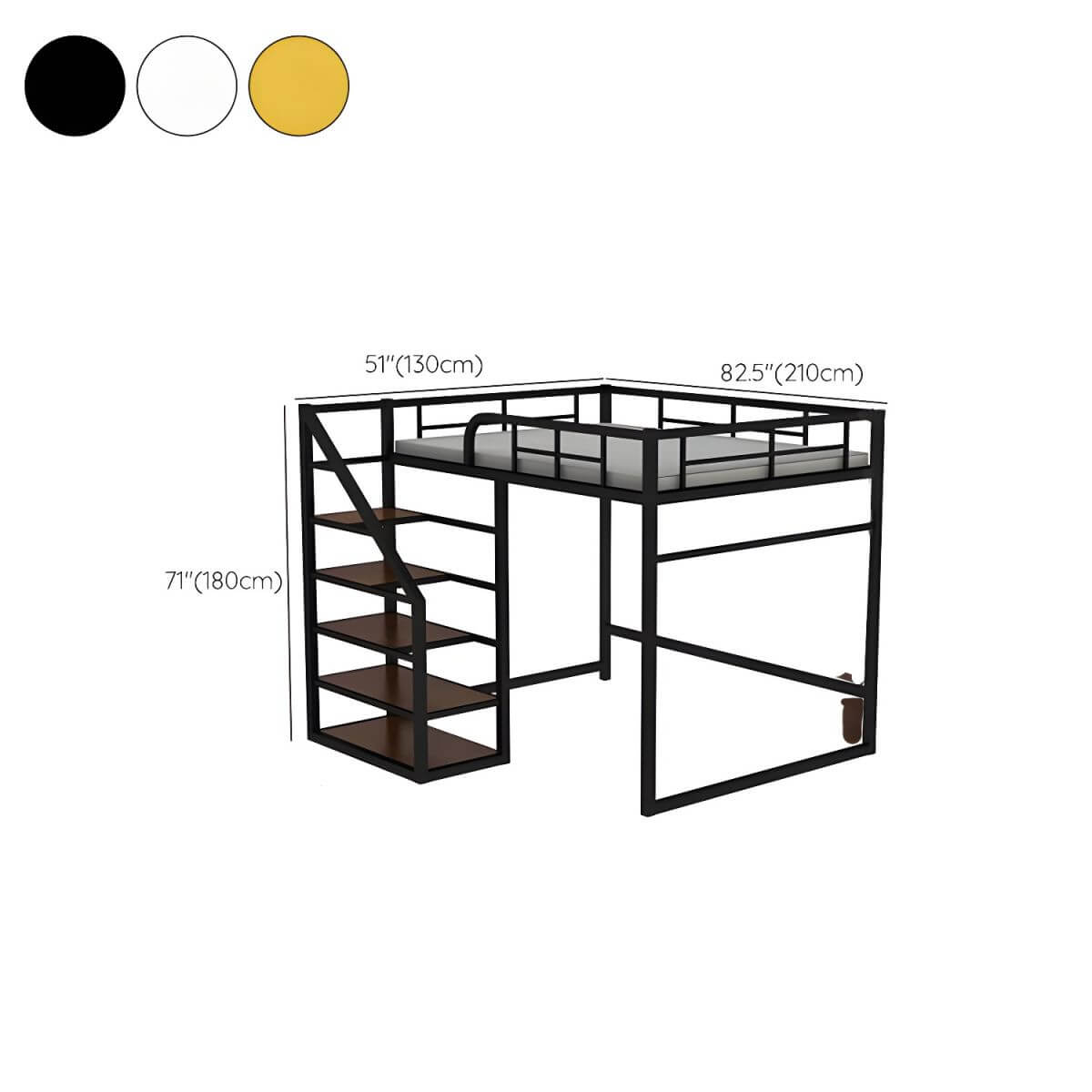 Modern Black Metal Loft Bed with Storage and Guardrails Dimensions