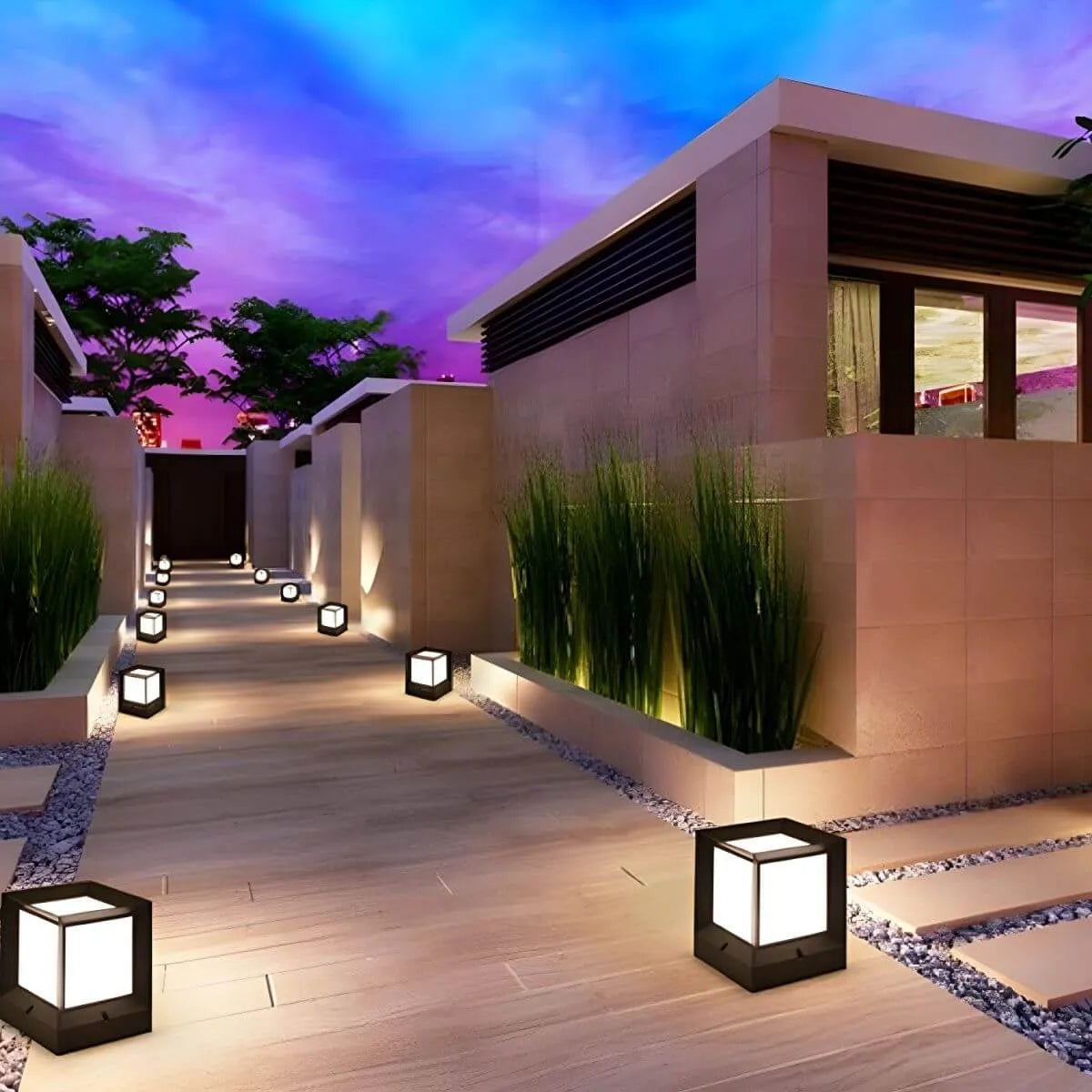Modern Black Metal Outdoor Table Lamp with Dual-Sided Glow
