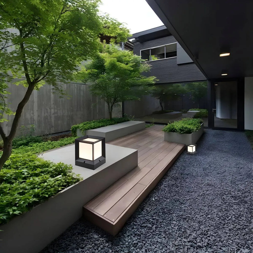 Modern Black Metal Outdoor Table Lamp with Dual-Sided Glow