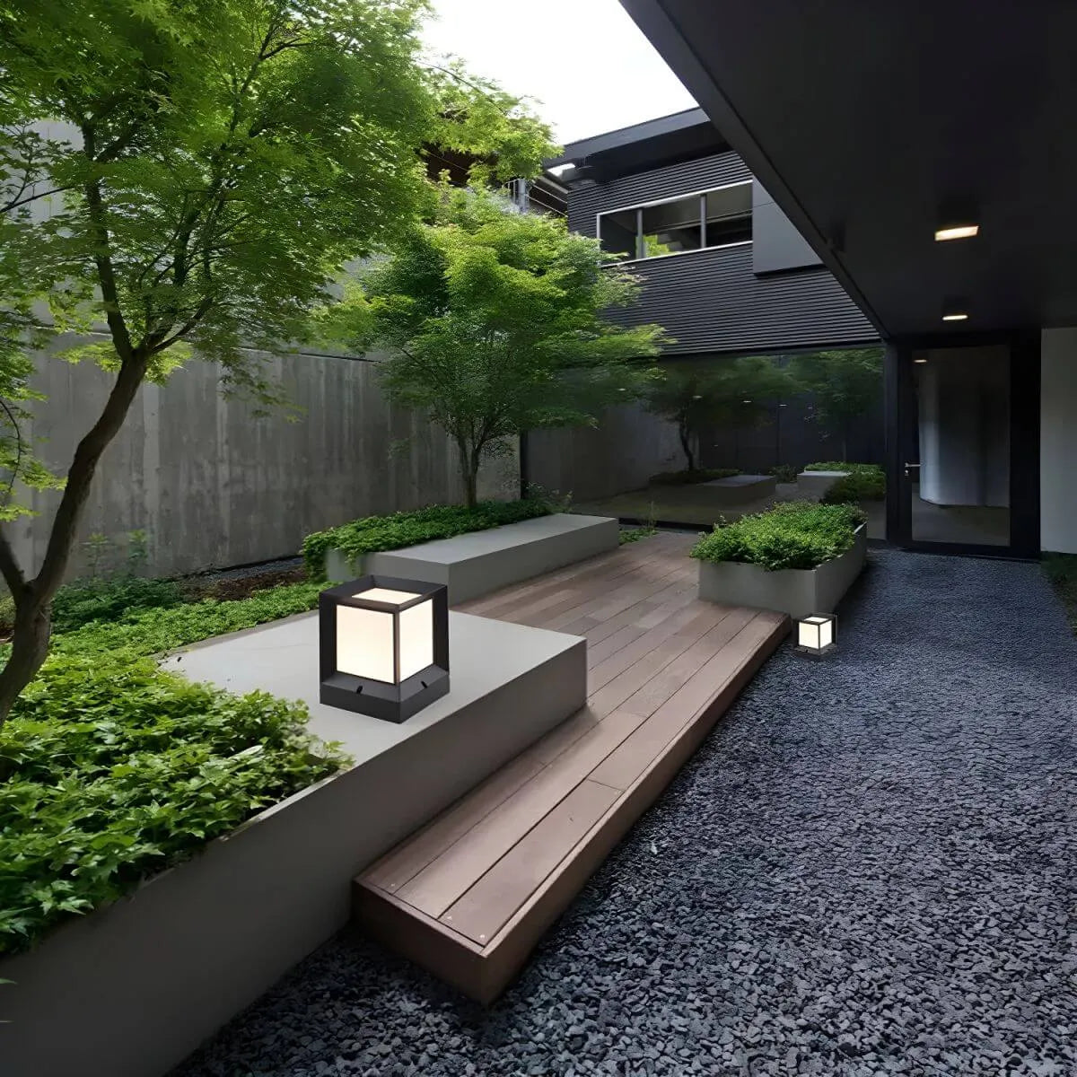 Modern Black Metal Outdoor Table Lamp with Dual-Sided Glow