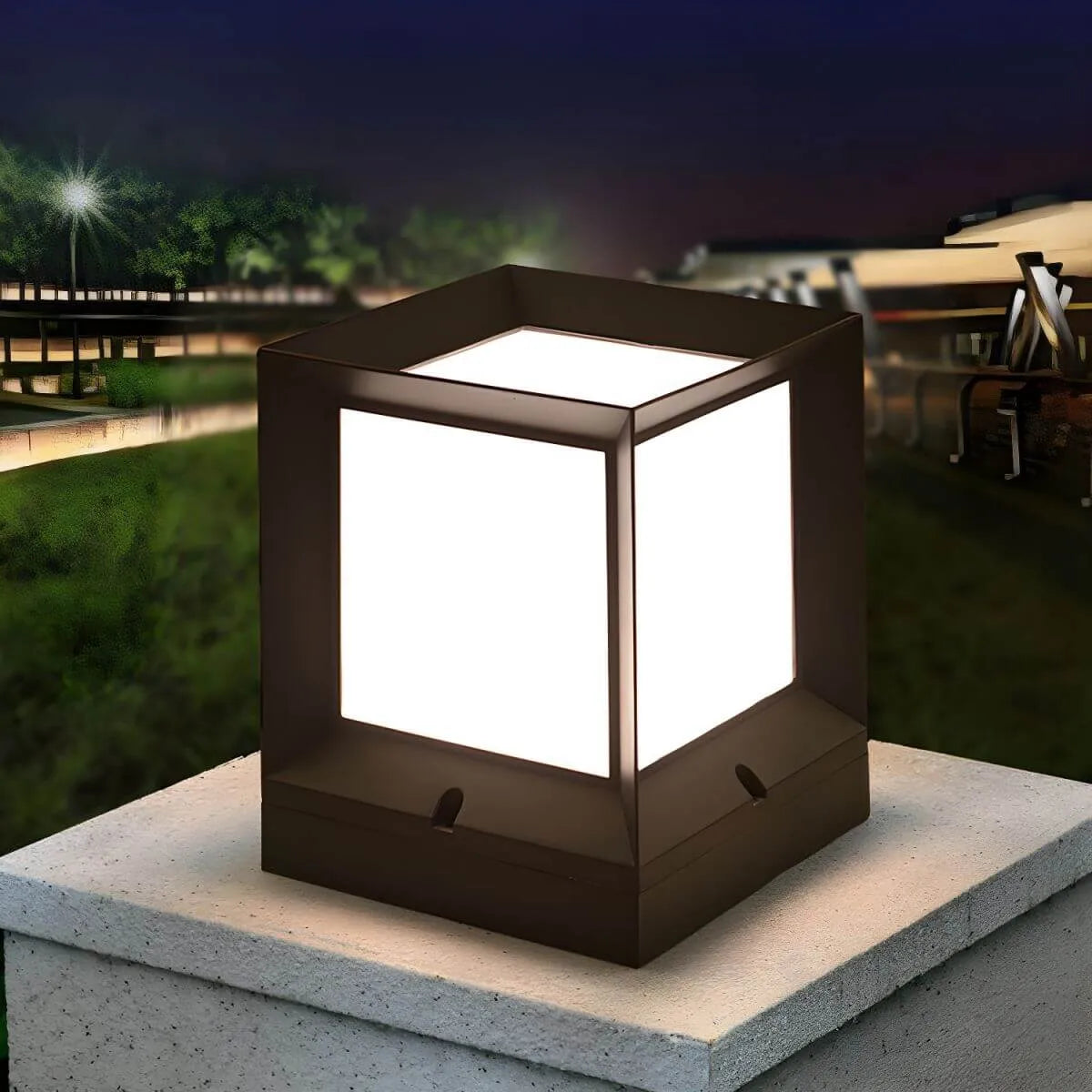 Modern Black Metal Outdoor Table Lamp with Dual-Sided Glow
